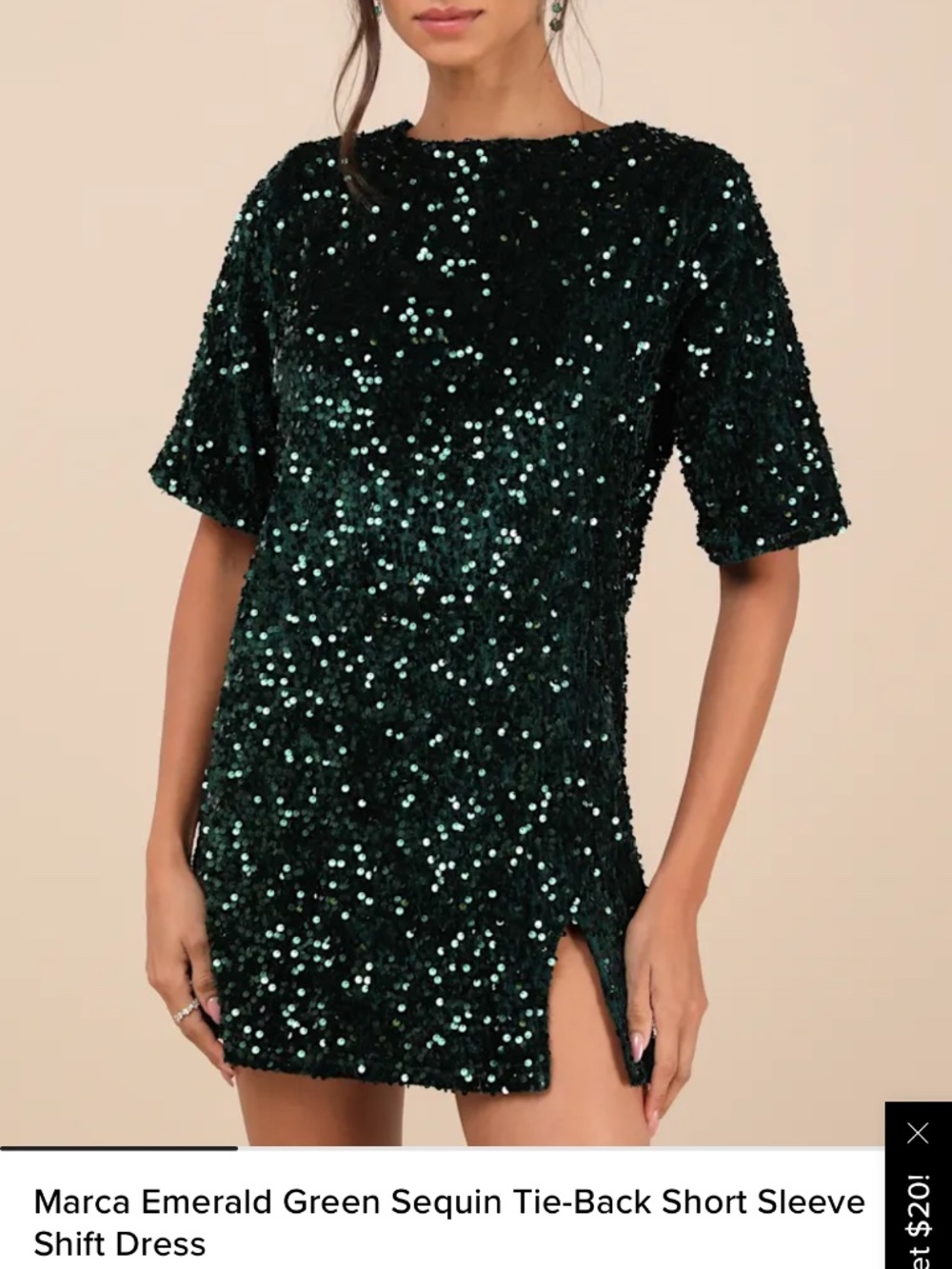 Lulus emerald green sequin tie back short sleeve